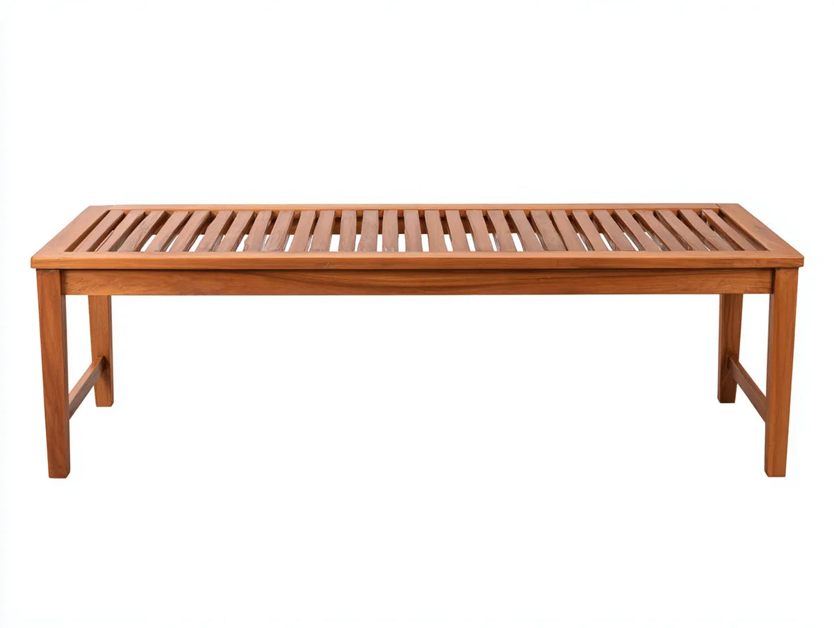 Rückenlose Gartenbank aus Massivholz 150×40×45 cm – Braun – Lattenoptik für Terrasse