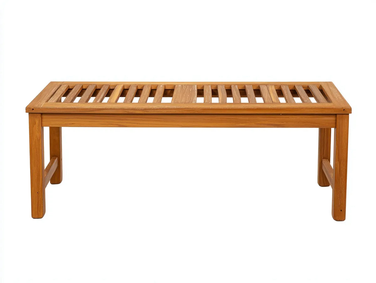 Gartenbank aus geöltem Massivholz 140×40×45 cm – Braun – kompakte Lattenbank für Außenbereich