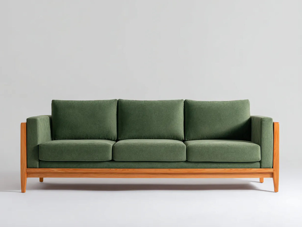 Sofa 215×88×80 cm - Stoff dunkelgrün - Wohnzimmer 3-Sitzer mit Holzrahmen