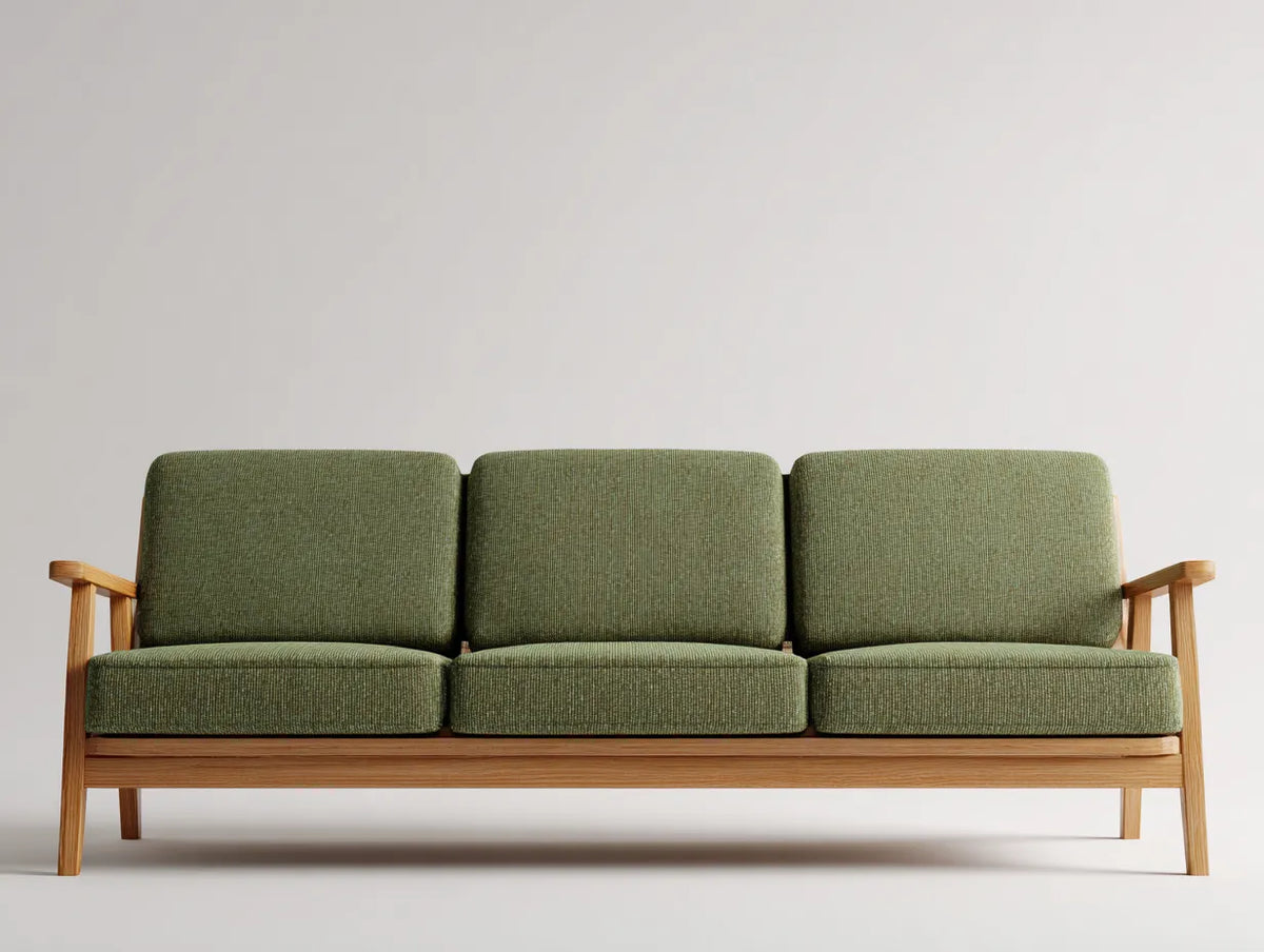 Sofa Stoff 215×86×78 cm - Grün/Natur - Dreisitzer mit Holzrahmen für das Wohnzimmer