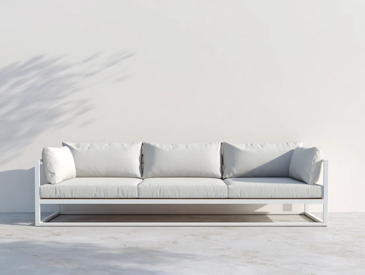 Sofa Stoff 220×88×78 cm - Weiß/Schwarz - geradliniger Dreisitzer im modernen Stil