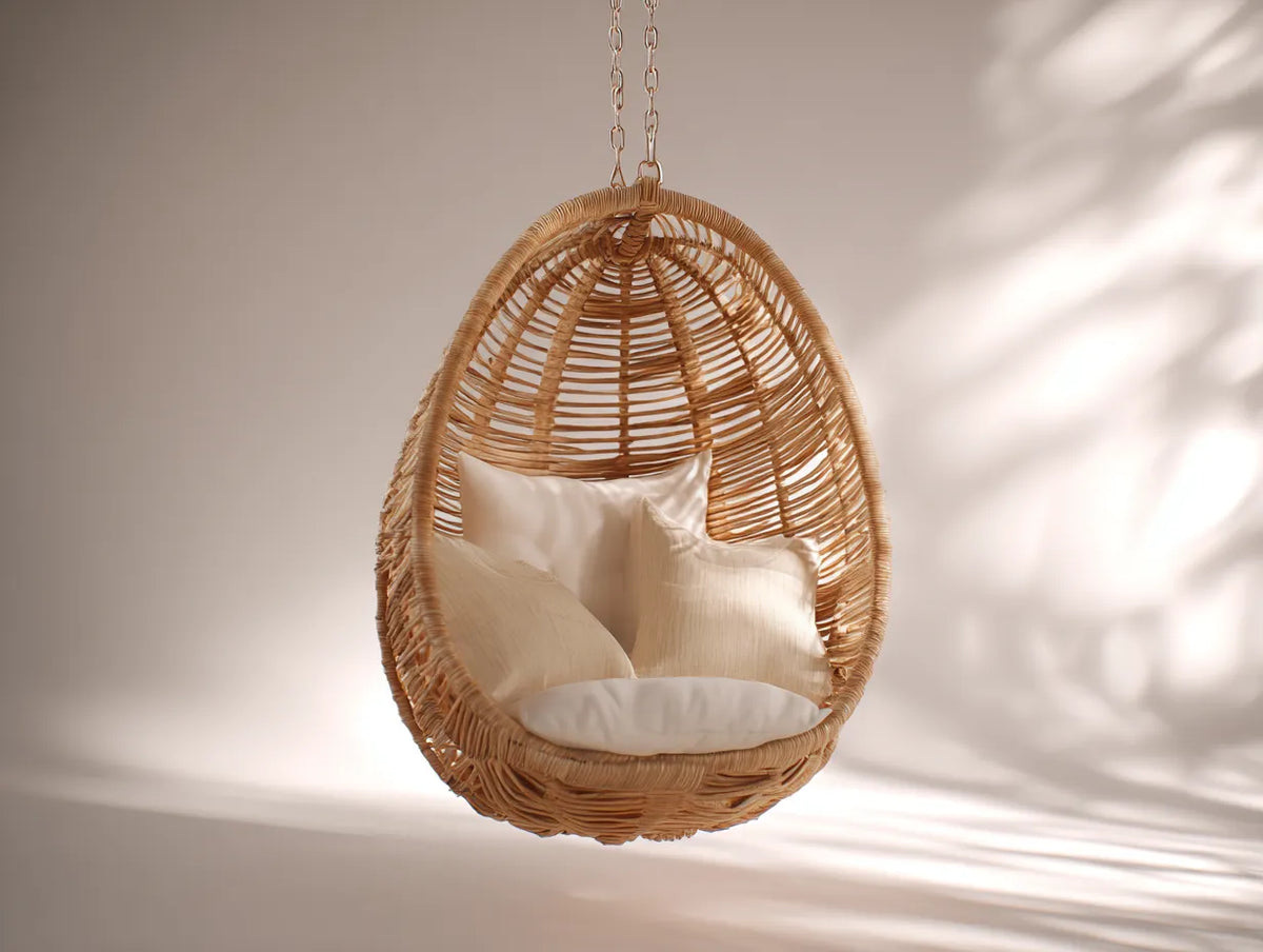 Hängesessel aus Rattan 90×78×125 cm – Braun/Beige – geflochtener Korbsessel für Außenbereich