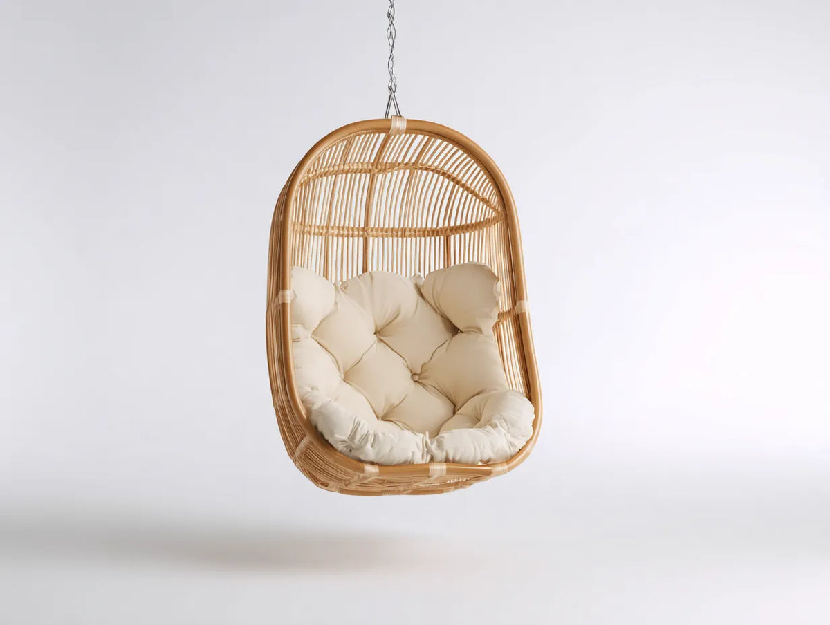 Hängesessel 90×80×120 cm - Rattan Natur - Outdoor Schaukelstuhl mit weicher Sitzfläche