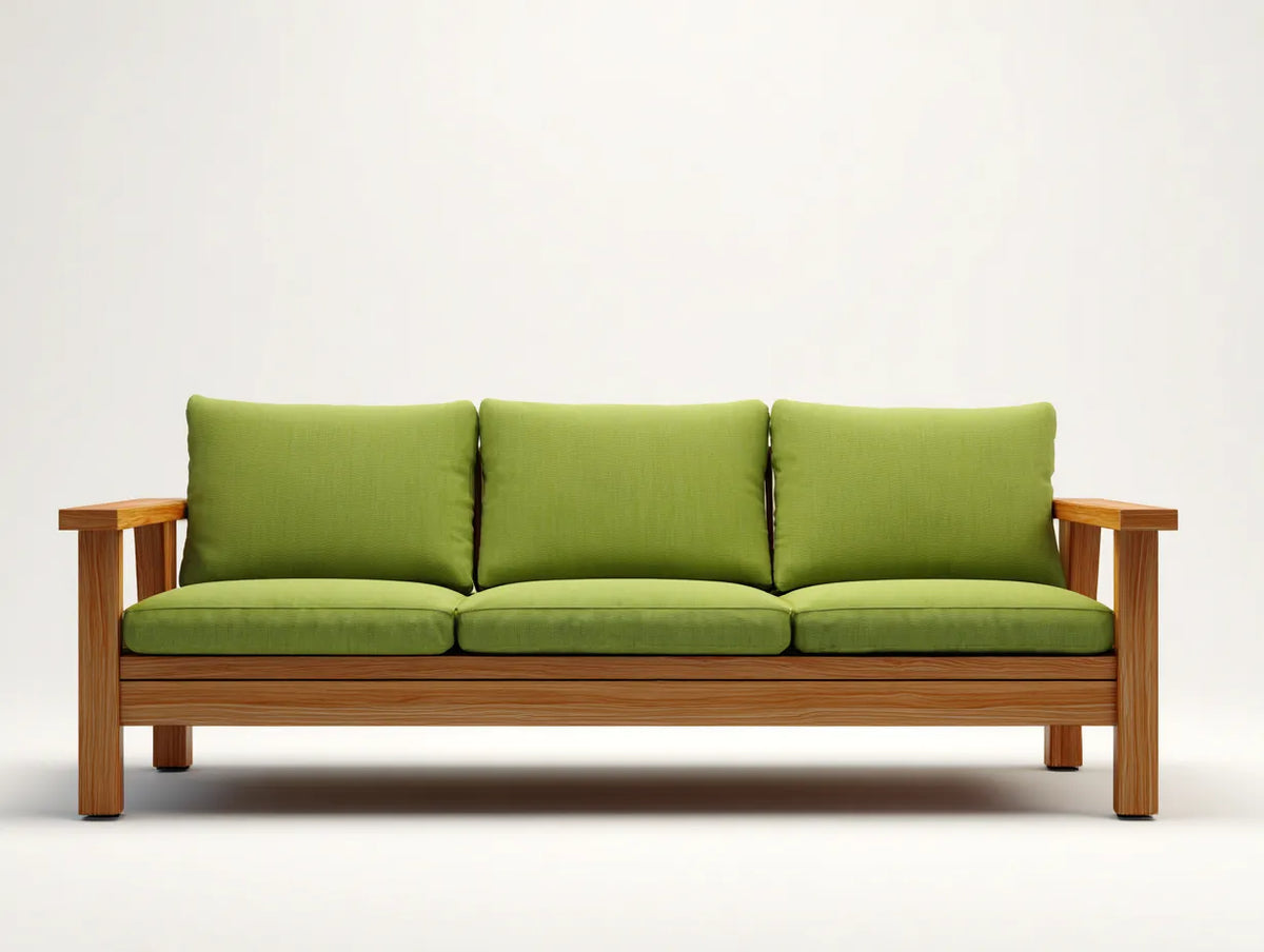 3-Sitzer Sofa mit Holzrahmen und Stoffbezug 218×84×88 cm – Grün Braun – klare Wohnzimmersilhouette