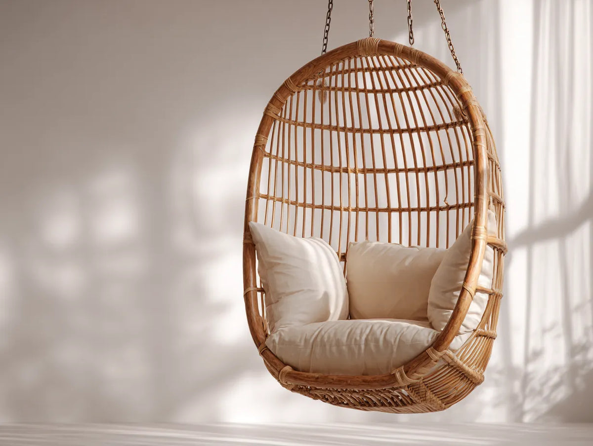 Hängesessel aus Rattan 90×80×125 cm - Braun/Beige - ovale Flechtform für den Außenbereich