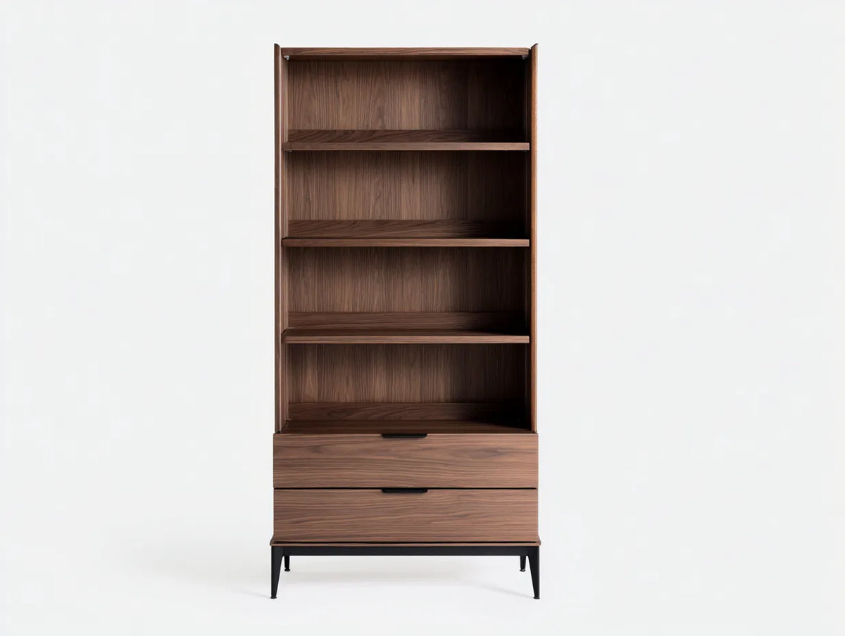Bücherregal mit offenem Stauraum 78×38×186 cm - Braun/Schwarz - modernes Bürodesign