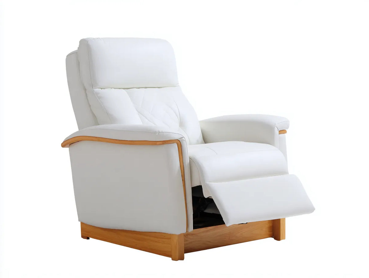 Wohnzimmer Sessel 89×92×108 cm - Weiß/Braun - verstellbarer Relaxsessel mit Holzdetails